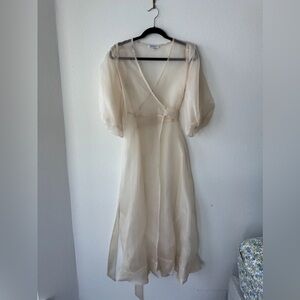 LORETTA IVORY SILK ORGANZA MIDI DRESS